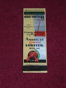 ORIGINAL CIRCA 1930's MATCHBOOK COVER: "HOTEL HIGHLAND" SPRINGFIELD, MASS. - Picture 1 of 2