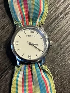 Vintage Fossil Damen Armbanduhr breit gestreift Band Perlen Druckknopfband bunt - Bild 1 von 6