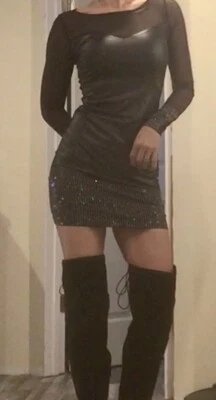 Vestido Bebe Addiction imitación cuero negro manga larga Xs Foto 1 de 4