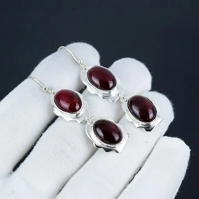 Red Flash Labradorite Gemstone 925 Sterling Silver Earrings Gift For Bestfriend - Image 1 of 4