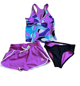 Gerry Girls Youth Purple 3 Piece Swim Suit Swim Set Medium 10/12 NWT - Picture 1 of 10