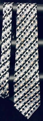 Галстук Emanuel Ungaro 100% шелк геометрический серый, черный и бежевый с принтом в Италии 60"" - Изображение 1 из 4