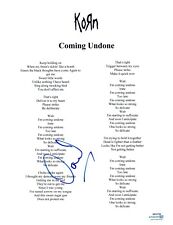 David Silveria Signed Autographed Coming Undone Korn Lyric 8.5x11 Page ACOA COA