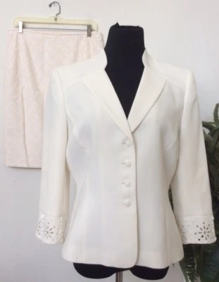 Nuevo con etiquetas Traje Falda de Encaje Tahari/Calvin Klein Para Mujer Marfil Beige Talla 10 Foto 1 de 4