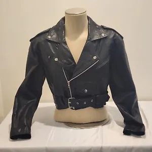 Black Vtg Wilson Leather jacket Great for Motorcyle rides Cropped Belt Size L - Picture 1 of 9