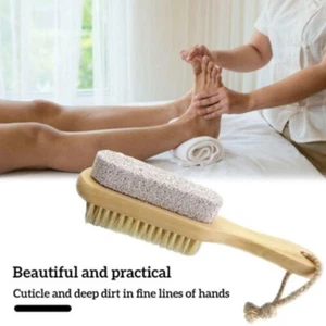 Wood Handle Pumice Stone Foot Cleanser Brushs Feet RemoveU Exfoliating Tool - Picture 1 of 13