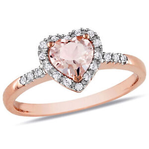 Amour 10k Rose Gold Morganite and 1/10CT TDW Diamond Heart Ring
