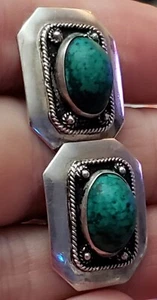 Bracciale vintage argento sterling malachite nativi americani sud-ovest firmato - Foto 1 di 8