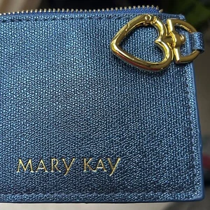 Mary Kay Blue/Gold Coin Pouch Purse Wallet Heart - Picture 1 of 4