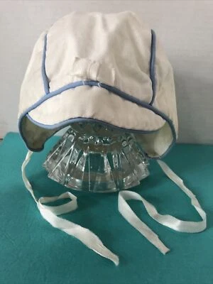 De colección Bebé Infante Blanco Sarga Sombrero Azul Tubería Borde Cinta Corbata Bueno para Muñeca Foto 1 de 4