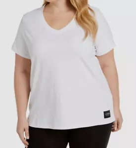 Calvin Klein Womens White Cotton Logo Patch V Neck Tee Top Plus Size 3X - Picture 1 of 2