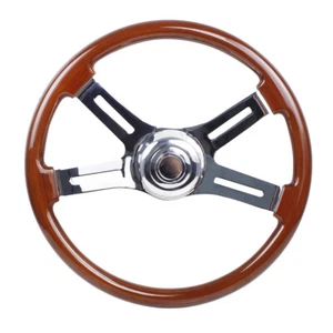 4 Spoke Chrome 18" Wood Steering Wheel for Freightliner Kenworth Peterbilt Volvo - Picture 1 of 11