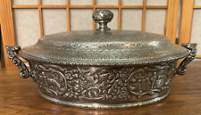 Antique Hand Chased Silver Plate Entree Covered Serving Dish Derby