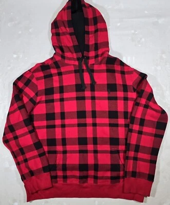Moletom com capuz Polo Ralph Lauren masculino tamanho XXL vermelho preto búfalo xadrez pônei - Imagem 1 de 4