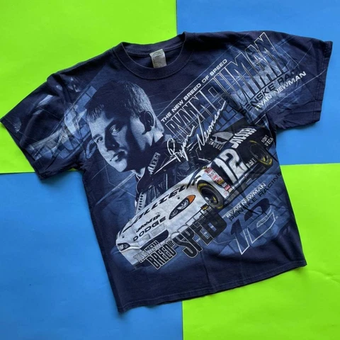 Vintage 90s Y2k Ryan Newman T shirt All Over Print Penske Racing NASCAR Lrg USA Cover