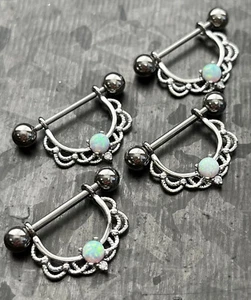 PAIR Opal Center Filigree Drop Nipple Shields Rings Body Jewelry 14g or 16g - Picture 1 of 9