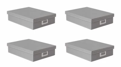 OSCO Grey Faux Leather A4 Box with Lid | 4 Pack | A4 Filing | Paperwork Organise