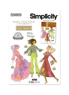 SIMPLICITY 9869 DOLL CLOTHES Sewing Pattern  11.5"  29cm COAT DRESS BLOUSE SKIRT - Image 1 of 4
