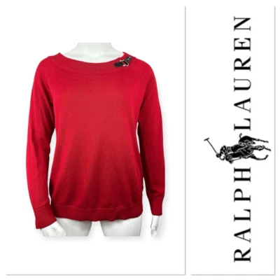 Ralph Lauren Suéter Algodón Rojo Con Acento Hebilla Cuero Negro Foto 1 de 4