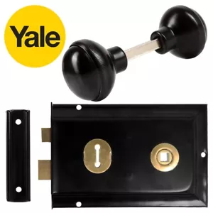 YALE RIM SASHLOCK OR KNOB Garden Internal Door Lock Black Brass Latch Gate Shed - Picture 1 of 15