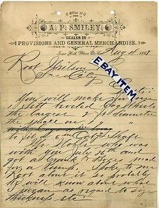 1888 Iowa Hill California membrete AP SMILEY mercancía general CONDADO DE PLACER - Imagen 1 de 2