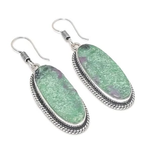 Ruby Zoisite Gemstone Handmade 925 Sterling silver Earring Size 2'' - Picture 1 of 1