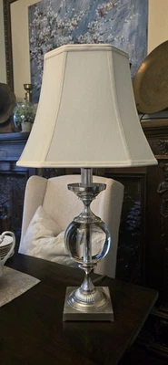  Lámpara de mesa urna bola cristal grande herrajes restauración 31,5" con acabado de níquel Foto 1 de 3