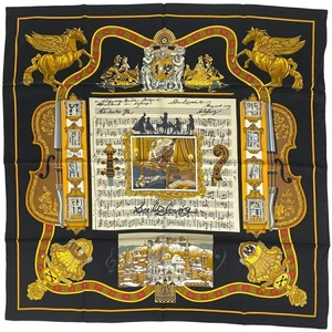 Hermes Silk Scarf Carre 90 Salzburg Black Used from Japan - Picture 1 of 3