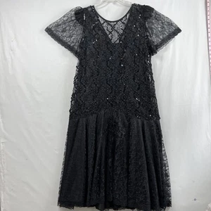 Vestido Vintage Negro Encaje Talla 20W Midi Fiesta Cinta Bordado Bruja Capricho Gótico - Imagen 1 de 15