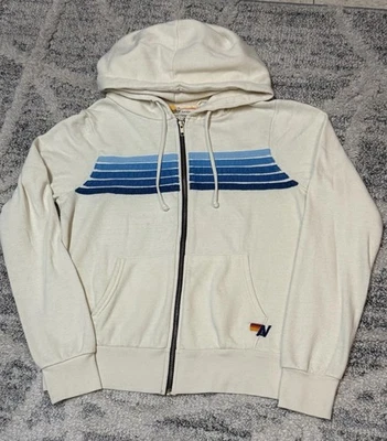 Aviator Nation 5 Stripe Hoodie  Stripes Size S Womens Sweatshirt Ivory Color - Image 1 of 4