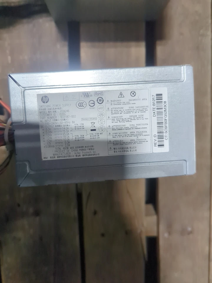 HP Desktop 460W ATX Switching Power Supply 633187-002 003 DPS-460DB-5 @HPP14 - Image 1 of 2