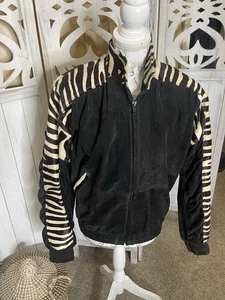 Vintage Zebra Calf Hair Black Zip Moto Leather Suede Coat Jacket Size XS - Bild 1 von 10