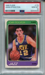 1988 Fleer John Stockton Rookie Card PSA 10 Gem Mint Graded Basketball #115 - Picture 1 of 2