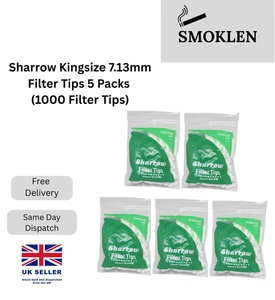 Sharrow Kingsize 7.13mm Filter Tips 5 Packs (200 Each) 1000pcs Roll Up Filters - Picture 1 of 6
