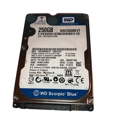Hard disk WD2500BEVT-00A23T0 Western Digital Scorpio Blue 250GB 5400RPM SATA 8MB - Immagine 1 di 2