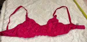 Vtg Fruit Of The Loom Bra 36C Balconette Bra Semi Sheer Hot Pink - Picture 1 of 10