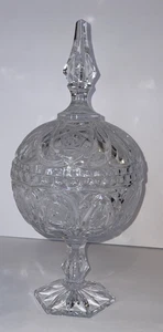 Vintage großer geschliffener Kristallsockel bedeckt Bonboniere amerikanischer Brillant - Bild 1 von 13