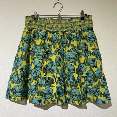 Alice + Olivia Yellow Floral Print Tiered Aisha Mini Skirt Size XL Cotton Silk - Image 1 of 4