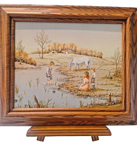C. Carson Serigraph Painting On Canvas Amish Children Signed VTG Late Century - Picture 1 of 12