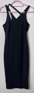 Vestido HALSTON Heritage Negro Correas Asimétricas Lápiz Movible Talla M UK 10 Nuevo - Imagen 1 de 7