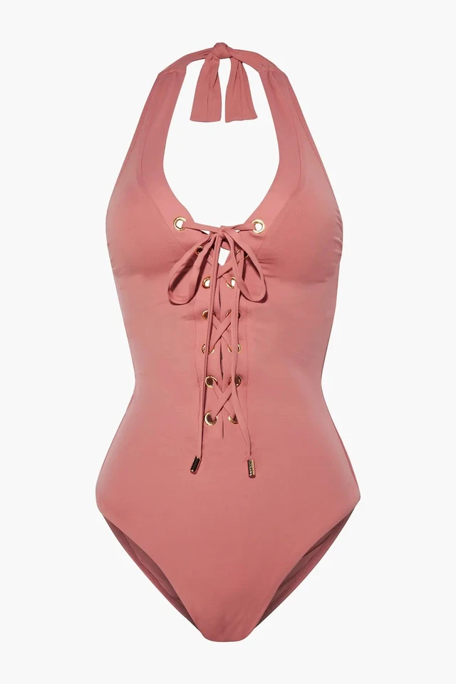 Traje de baño MELISSA ODABASH Puerto Rico con cordones cuello halter en rosa antigua EE. UU. 2 Foto 1 de 4