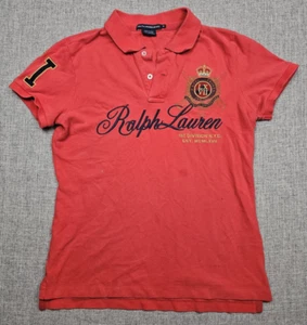 Polo Ralph Lauren Shirt Youth Medium Girls Red Big Script Logo Preppy School - Picture 1 of 13