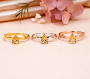 Citrine Gemstone Ring 925 Silver Handmad Natural Wedding Gift Ethnic Jewelry - Picture 1 of 12