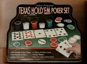 Cardinal Texas Hold 'em Poker Set Game in Tin Box Complete With Chips Mat Cards - Picture 1 of 2