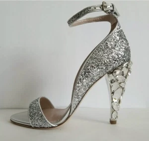 MIU MIU ICONIC GLITTER SWAROVSKI CRYSTAL HEEL SANDALS IT 41.5 UK 8.5 FABULOUS - Picture 1 of 10