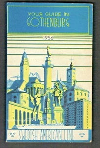 1956 Swedish American Line GUIDE TO GOTHENBURG SWEDEN BOOKLET with Foldout Map - Picture 1 of 4