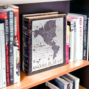 Falsche Bücherbox Vintage Weltkarte verspiegelte Front Aufbewahrung Buch Schmuck Aufbewahrung - Bild 1 von 7