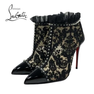 Christian Louboutin Botas Malla Cuero Negro Plata Tachuelas EU 37.5 US 7.5 - Imagen 1 de 10