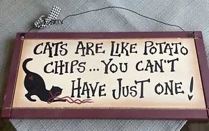 Halloween Black Cat Wood Sign w/ Wire Hanger Cat Lovers Comical Funny Sign - Picture 1 of 6