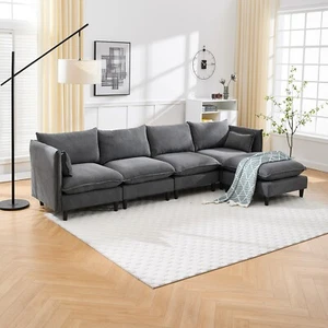126" Wide 4-Seater Modular Sectional Sofa Set L-Shaped Chaise Living Room Couch - Picture 1 of 14